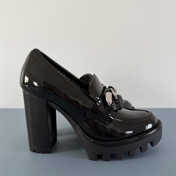 Antonio Melani Parkerr Lug Sole Chain Detail Patent Platform Loafer Pumps - Picture 4 of 9